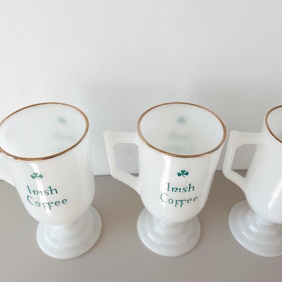 Vintage Milk Glass Irish Coffee Pedestal Mugs Set of 4 - Picture 9 of 12